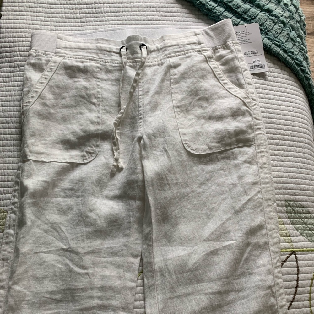 Athleta white linen wide leg pants